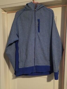 Lululemon Women's Blue Striped Zip-Front Hoodie Sweater